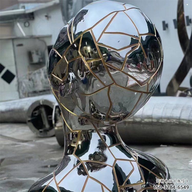 白鋼人頭像雕塑展品，金屬制作，鏡面人頭像雕塑精品