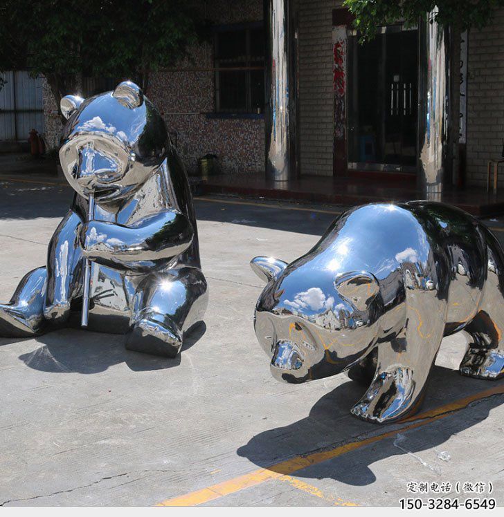 熊貓雕塑通用，街景小品，不銹鋼熊貓雕塑制造