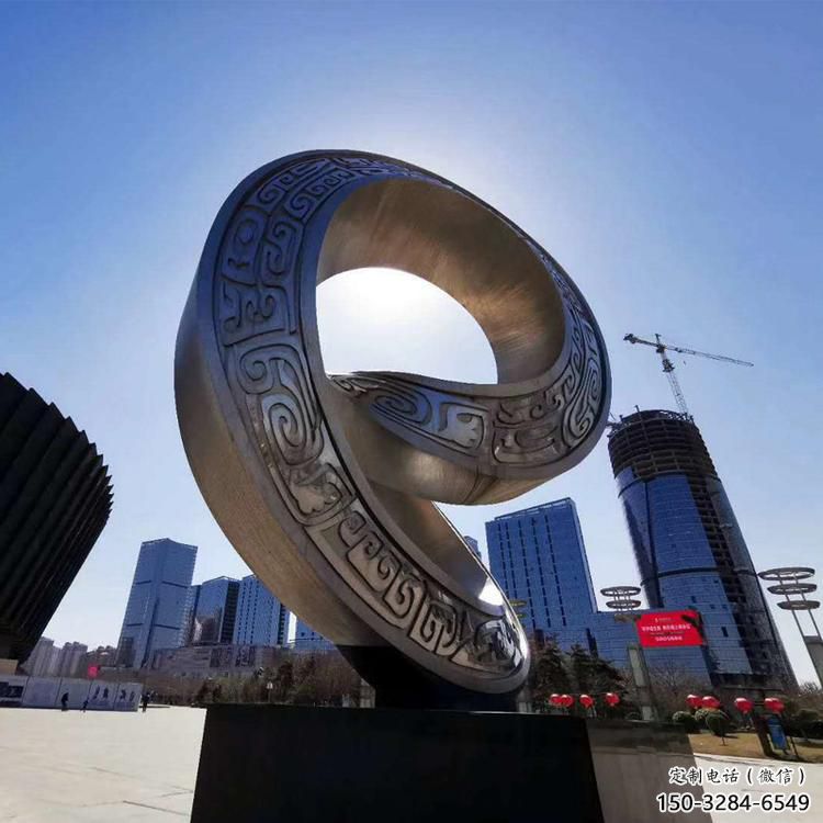 金屬雙環(huán)雕塑承接，陸地擺件，不銹鋼雙環(huán)雕塑制造商