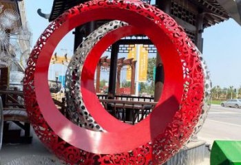 雙環(huán)雕塑生產(chǎn)，鏤空烤漆工藝，不銹鋼雙環(huán)雕塑制作