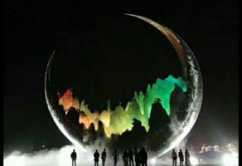 城市月牙雕塑，網格體育雕塑，古銅效果