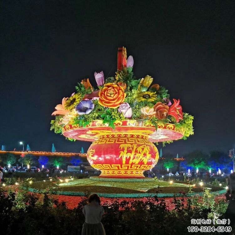 街道花籃雕塑，鍛造景觀雕塑，古銅效果