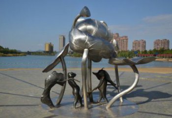 淮南蓮蓬嬉戲雕塑，城市植物景觀雕塑，不銹鋼鏡面效果