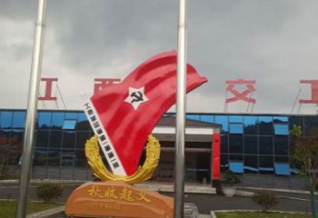 街道國(guó)旗雕塑，鍛造景觀雕塑，古銅效果