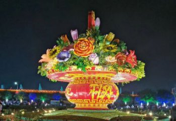 街道花籃雕塑，鍛造景觀雕塑，古銅效果