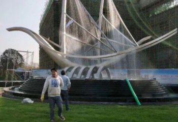 東方帆船噴泉雕塑，水景水秀組合，旱地帆船噴泉雕塑廠家