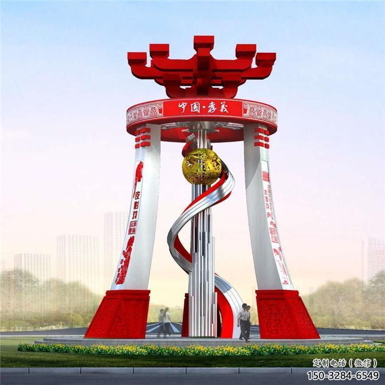 城市精神堡壘雕塑，地標(biāo)文明建筑不銹鋼雕塑