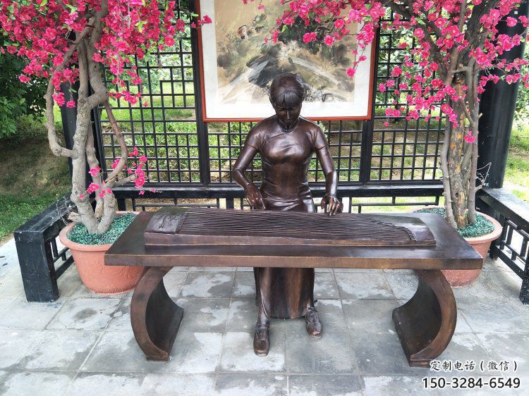 湘潭彈古箏雕塑廠家，景觀概念，民俗人物雕塑通用