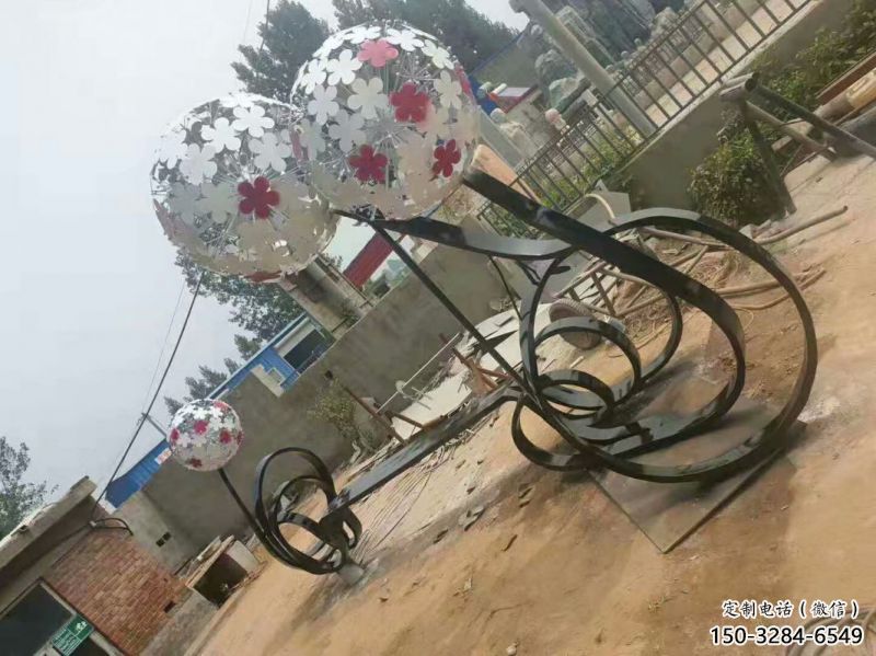 青山湖大型蒲公英坐凳雕塑，現(xiàn)代元素設(shè)計(jì)，不銹鋼坐凳雕塑