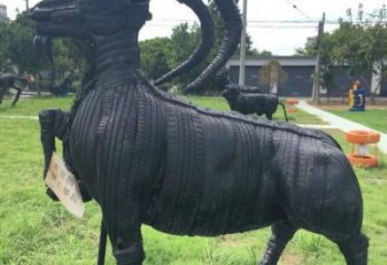 黃石輪胎山羊雕塑供應，公園雕塑，鑄銅輪胎羊雕塑供求