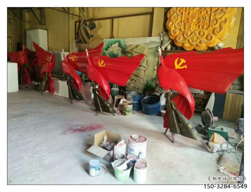 南昌園林國旗雕塑，噴漆黨建雕塑，烤漆形式