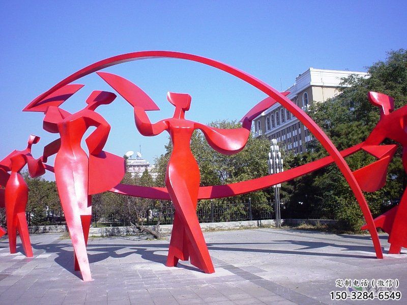 西夏扭秧歌雕塑，民俗舞蹈雕塑，不銹鋼抽象音樂人雕塑