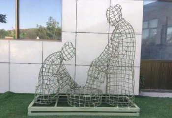 城西鏤空洗腳雕塑制作，園林裝飾，鐵藝孝道人物雕塑
