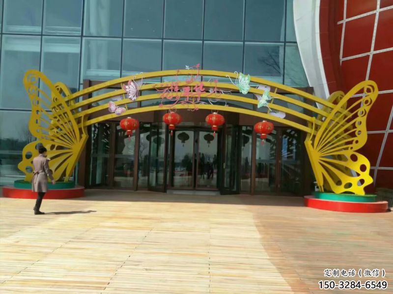 杭州蝴蝶拱門(mén)雕塑，鏤空烤漆效果，不銹鋼小區(qū)標(biāo)識(shí)雕塑