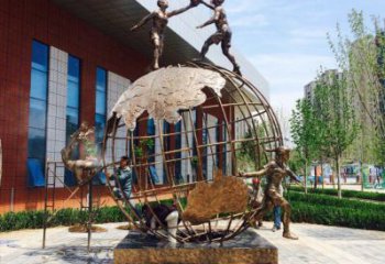 達孜地球儀雕塑選定，拉絲工藝，地球儀人物雕塑預(yù)定