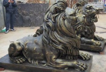 怒江大型趴獅雕塑，仿銅動(dòng)物雕塑，玻璃鋼獅子雕塑制作