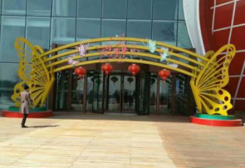 杭州蝴蝶拱門(mén)雕塑，鏤空烤漆效果，不銹鋼小區(qū)標(biāo)識(shí)雕塑