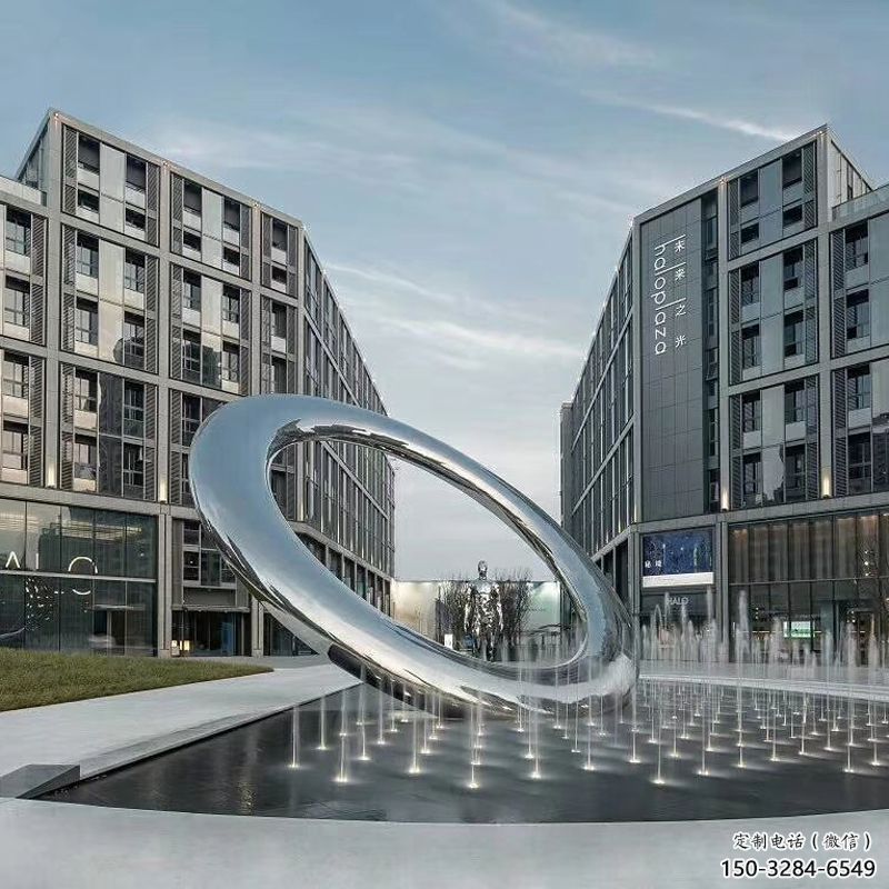 大渡口水簾圓環(huán)雕塑，直噴式旱地水景噴泉雕塑